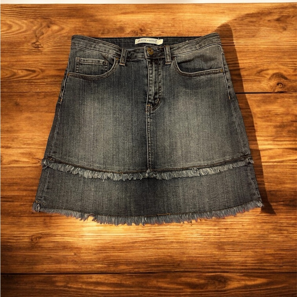 Melrose and Market Denim Frayed Mini Skirt